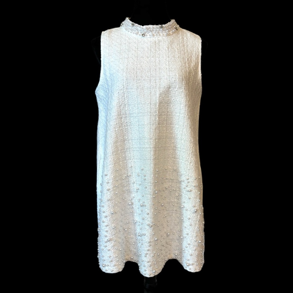 Tweed Pearl Embellished Shift Dress Small - Picture 11 of 16